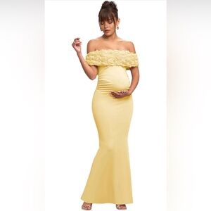 3D Flower Maternity Dress for Photoshoot, Baby Shower/ Mermaid Long Off Shoulder